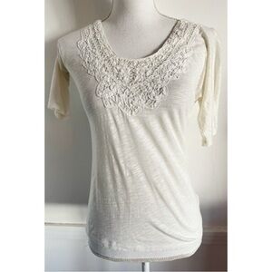 J. Crew • Ivory Off White Lace Appliqué Blouse